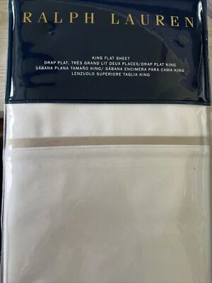 Ropa de cama Ralph Lauren Palmer Home sábana plana king blanco franela pálida gris Foto 1 de 4