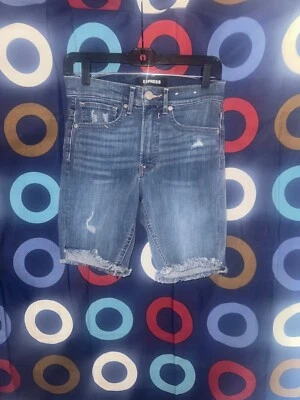Bermudas para mujer Express tiro alto corte de mezclilla lavado medio talla 4 Foto 1 de 4
