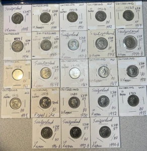 Switzerland 1944 - 1994 Ten 10 Rappen Coin XF - BU Condition 23 Coin Lot KM# 27 - Picture 1 of 18