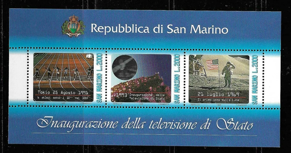 San Marino SC# 1280a-c Inauguración de la Televisión Estatal, hoja en miniatura. MNH Foto 1 de 1