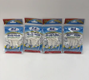 TEK Floss Picks Waxed Nylon Thread Flosser White Floss Picks 10 each 4 Pack - Picture 1 of 3