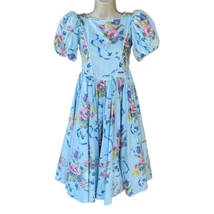 Abito vintage margherita regno blu chiaro floreale crinolina gonna intera bambina 10 - Foto 1 di 8