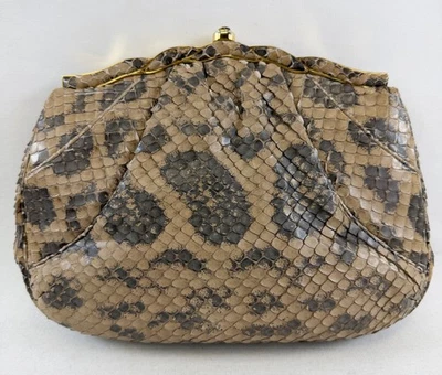 Bolso sin asas vintage de piel de serpiente JUDITH LEIBER mediano gris marrón cadena dorada Foto 1 de 4