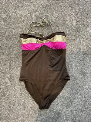 Traje de baño Old Navy para mujer grande rosa liso acolchado de una pieza traje de baño sin espalda Foto 1 de 4