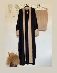 Black Beige 3pcs Abaya Inner Slip With Hijab Maxi Dress Muslim Modest Clothing - Picture 1 of 14