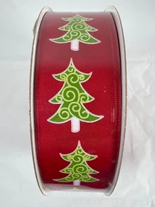 Kirkland Ribbon Wire Christmas Pine Tree Glitter on Red 50 yds x 1.5 in W Sealed - Picture 1 of 4