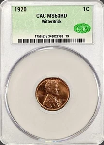 1920 LINCOLN WHEAT CENT CACG MS63RD WITTERBRICK - Picture 1 of 2