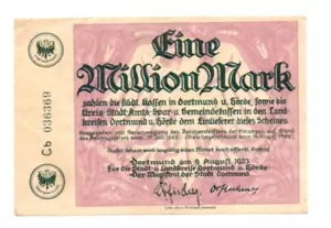 1 000 000 MARK VERY FINE EMERGENCY ISSUED BANKNOTE FROM GERMANY/DORTMUND 1923 - Picture 1 of 2
