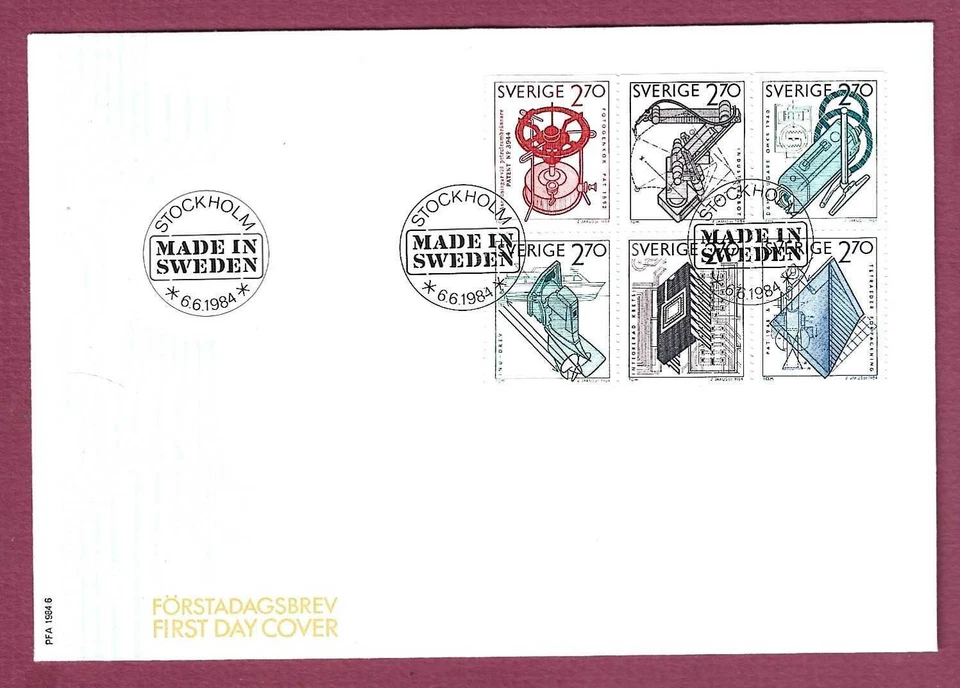 SWEDEN – FDC – 1984 – PATENT OFFICE CENTENARY - Scott #1501a – BOOKLET PANE OF 6 - Image 1 of 1