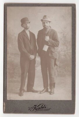 Antique Cabinet Card Two men in Costume Hobo's Bad Teeth 1870s - Image 1 of 4