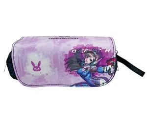 Overwatch D.VA Pencil Case Make-up Bag 2 Zip Compartments Anime Pink Bunny - Picture 1 of 8
