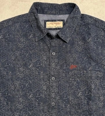 Camisa de campamento hawaiana con botones Ed Hardy para hombre mediana floral azul Foto 1 de 4