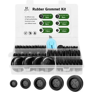 52Pcs Rubber Grommets Automotive Double Sided Rubber Grommet Kit with Slit 6 Siz - Picture 1 of 7
