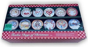NEW Set (12) 222 Fifth TWELVE DAYS OF CHRISTMAS 8” Salad/Cake Plates Stoneware - Picture 1 of 6