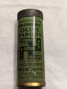 VINTAGE DR. EDWARDS OLIVE TABLETS TIN Early 1900's- note Rare Design Pre WWII. - Picture 1 of 6