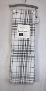 Blissful Moments Oversized Soft Comfy Plush Throw 50” X 70” White & Gray Plaid - Picture 1 of 6