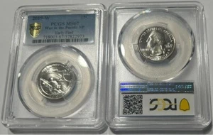 2019-W EARLY FIND WAR IN THE PACIFIC NP QUARTER MS67 PCGS - GOLD SHIELD LABEL - Picture 1 of 2
