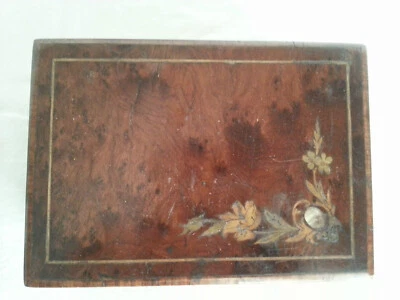 Jolie ancienne boite NIII en placage de ronce d'acajou et incrustation de nacre - Photo 1/4