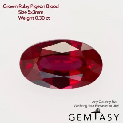 Cut stone - Ruby Pigeon blood Czochralski (Pulled) lab grown, facet 5x3mm 0.30ct - Image 1 of 3