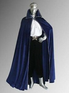 Medieval Outfit Collar Velvet Cloak King Renaissance LARP Costume Blue 