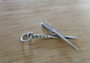 Sterling Silver 3D 23x10mm Food Chinese Characters on Chopsticks Charm - Picture 1 of 2