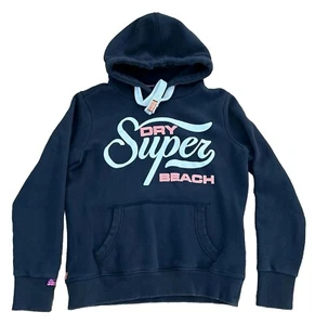 Rare Superdry Beach Hoodie Womens Medium Script Pullover Blue Pink Surf Japan - Picture 1 of 10