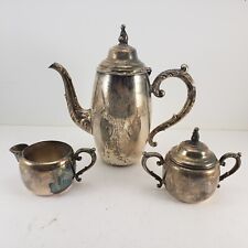 Wm A Rogers Silver Plated Coffee or Tea Pot Sugar Bowl Lid and Creamer Serve Set