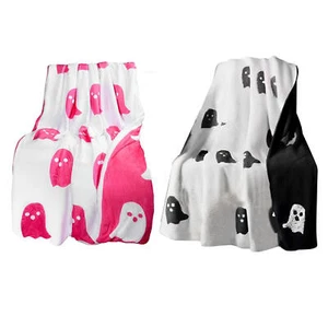 Halloween Viral Pink Ghost Blanket Soft Throw Double Sided Plush Flannel - Picture 1 of 16