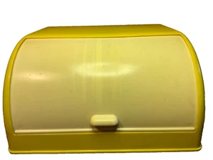 vintage bread bin yellow plastic roll top/front large 14" wide, farm kitchen? - Picture 1 of 24