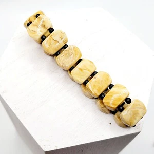 Bracciale elastico pietre semipreziose diaspro giallo stratificabile neutro - Foto 1 di 3