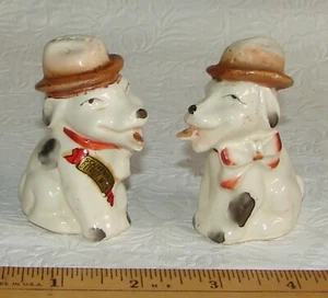Vintage Zigarren Rauchen Hund Salz & Pfefferstreuer Set, 1930er Japan, Detroit MI Souvenir - Bild 1 von 8