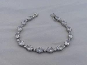 Estate Sterling Silver Beautiful 7.5" CZ Bracelet AY-16 - Picture 1 of 6