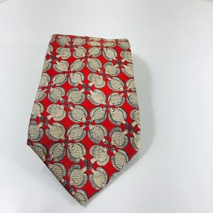 Vintage Burberrys Red Fish-Themed Silk Tie 60” Long made in France 100% Silk - Picture 1 of 4