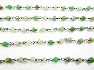 3 mm CADENA DE ESLABONES DE PIEDRA GEMA CHAPADA A MANO CRISOPRASA NATURAL HECHA A MANO NEGRA ENCHAPADA EN RODIO 22 - Imagen 1 de 1