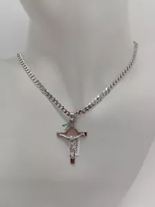 COLLANA CON CROCE DA UOMO- UNISEX IN ARGENTO 925 A MAGLIA GRUMETTA (0444) (0325) - Foto 1 di 9