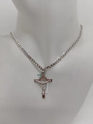 COLLANA CON CROCE DA UOMO- UNISEX IN ARGENTO 925 A MAGLIA GRUMETTA (0444) (0325) - Immagine 1 di 4