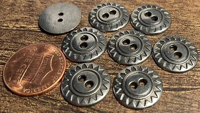 8 botones antiguos de metal tono plata para coser a través de 2 agujeros casi 5/8" 15 mm 14224 Foto 1 de 2