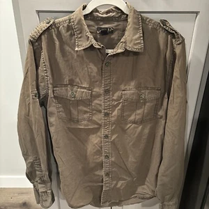 Helix Shirt Men’s Size S Military Style Army Green Button Roll Up Sleeves - Picture 1 of 7