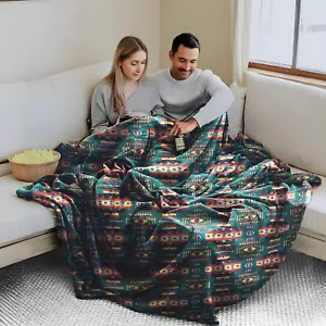New- Fleece Blanket 79"x95" South Western, Reversible Mexican, Vibr - Picture 1 of 6