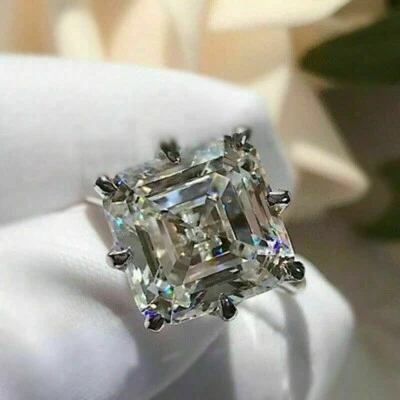 4CT Asscher Cut Lab Created D/VVS1 Diamond Engagement Ring 14K White Gold Plated - Image 1 of 4