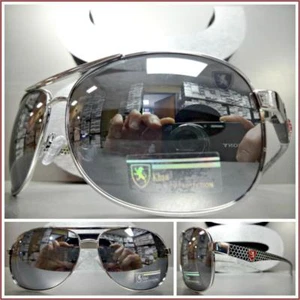 Men Classic Elegant Retro Modern Style SUNGLASSES Silver Metal Frame Chrome Lens - Picture 1 of 7