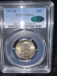 1947-D 25C PCGS/CAC MS 66 Washington Silver Quarter  - Picture 1 of 4