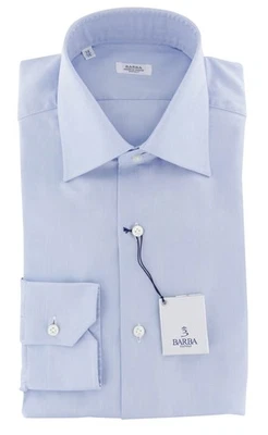 Barba Napoli Light Blue Soild Cotton Shirt - Slim - 15/38 - (800) - Image 1 of 4