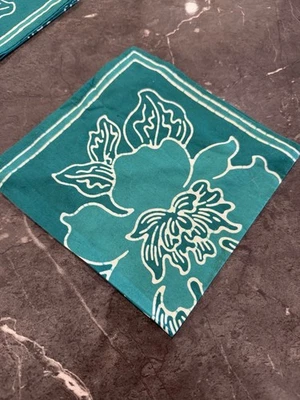 Set x 6 Green Floral Napkin Squares Cotton- Linen - Image 1 of 4