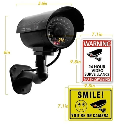 4 Packs Fake Security Camera with No Trespassing Signs Smile You're On Camera... - Image 1 of 4