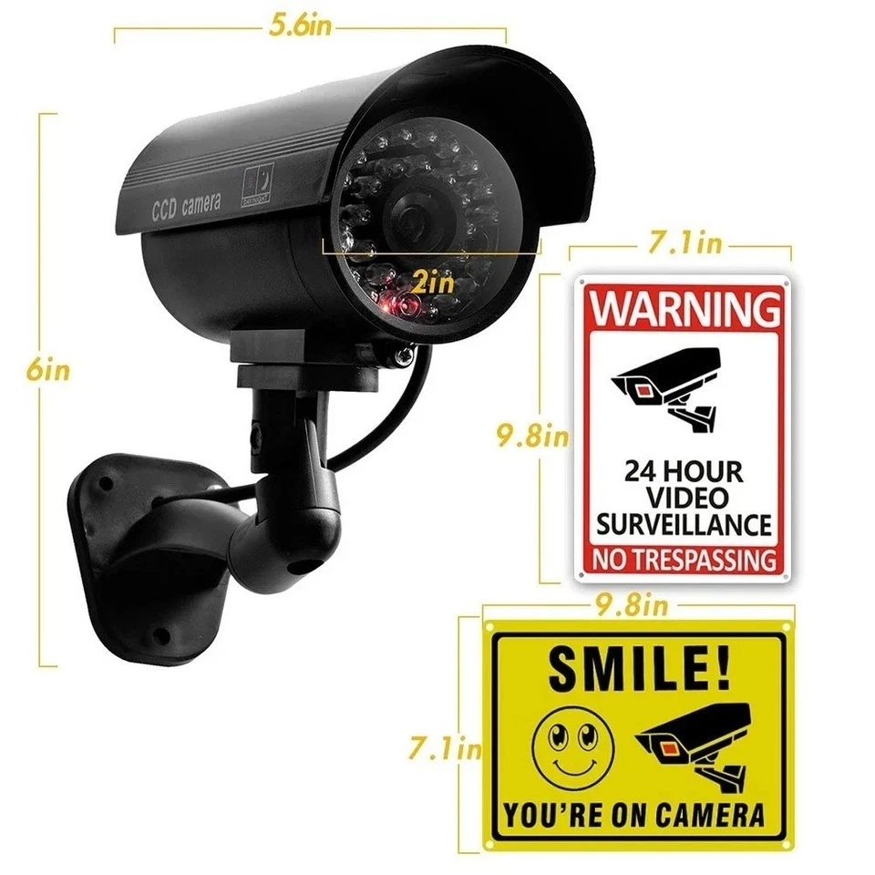 4 Packs Fake Security Camera with No Trespassing Signs Smile You're On Camera... - Image 1 of 4