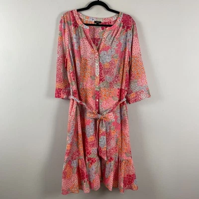 Talbots Belted Shirtdress Size 18WP Clustered Garden Midi 3/4 Sleeves Cotton - Image 1 of 4