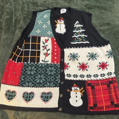 Christmas Sweater Vest Vintage Nutcracker Women's 2x Holiday Snowman Block - Image 1 of 4