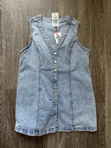 Frye Denim Mini Dress Womens XL Light Wash Sleeveless Button Front Casual Jean - Picture 1 of 3