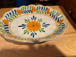 V.L. Lissabon Portugal handbemalte Keramik OVALE SCHALE GEWELLTE RÄNDER 11,5" x 9" - Bild 1 von 3